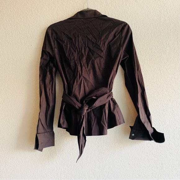 LAFAYETTE 148 Brown Button Down Shirt with Attached Belt Tie and Loops Size 2 - Picture 4 of 10